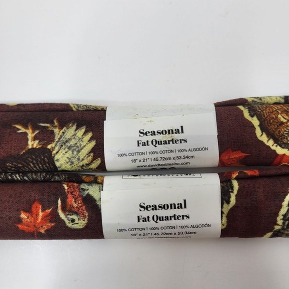 Lot of 2 Thanksgiving Fall Fat Quarter 18" x 21" 100% Cotton - Turkey Pumpkin Le - Picture 4 of 7